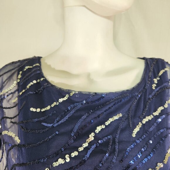Alex Evenings Women's Sequined Short Sleeve Scoop Neck Blue Top Blouse Size S 12 - Picture 4 of 12